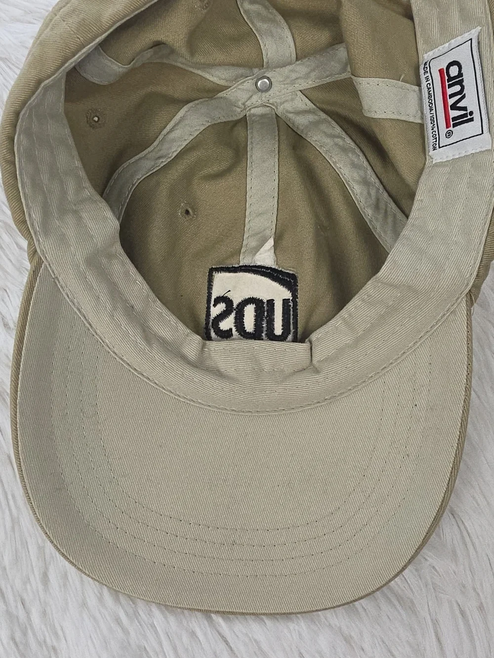 Vintage 90s Anvil UPS Shield Logo Strapback Dad Hat Khaki Tan Onesize